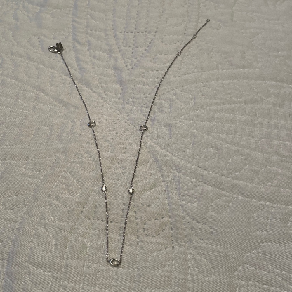 COACH Signature C Sparkle Station Necklace Silver Tone with Crystals 18”L - Picture 9 of 14